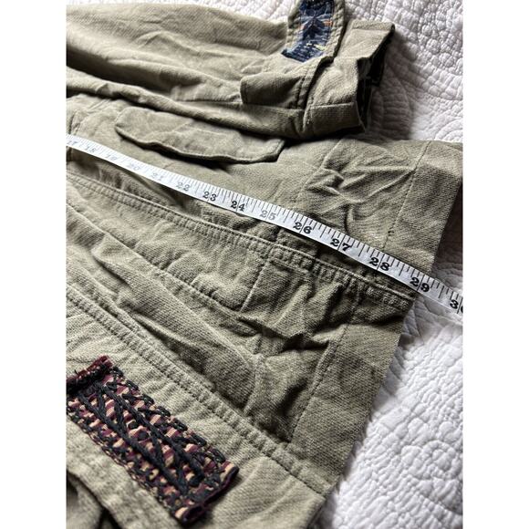 Free People Military Velour Jacket Women's Size 4 Army Green Sequin Patchwork - Picture 5 of 5